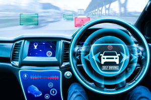 Self-driving dashboard showcasing automotive tech innovations