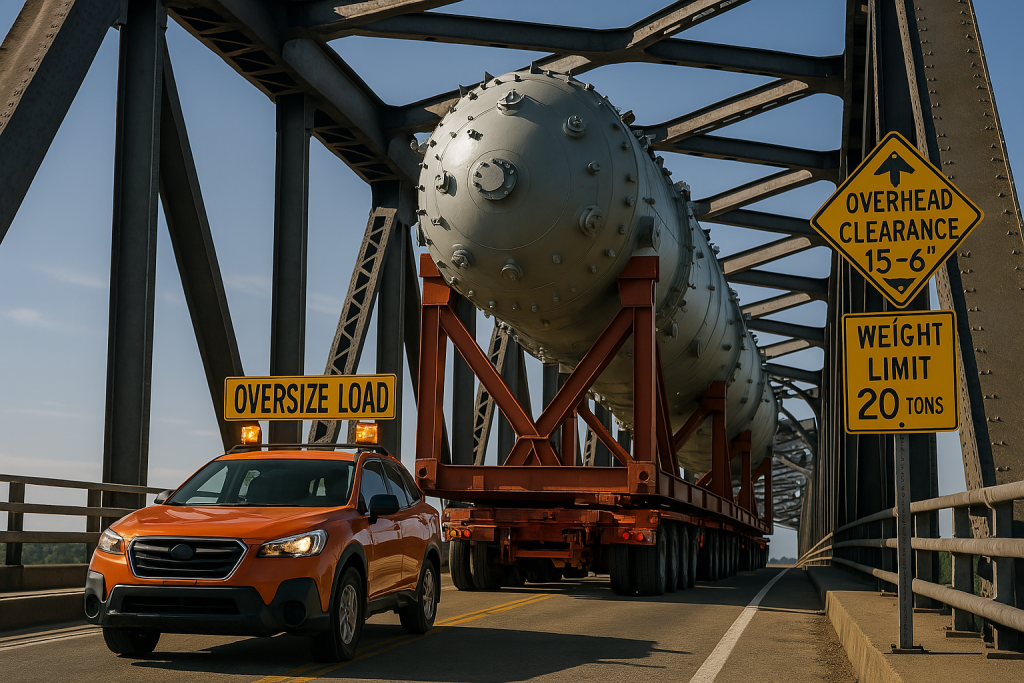 Heavy Equipment Superload Crossing a Bridge