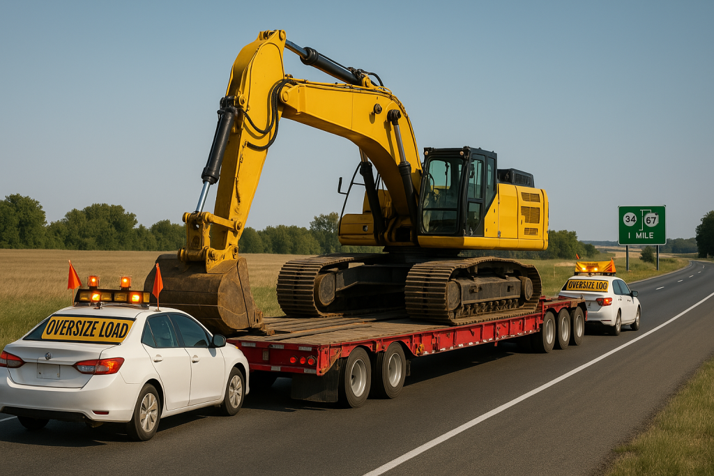 Heavy Equipment on Highway with Escort Vehicles